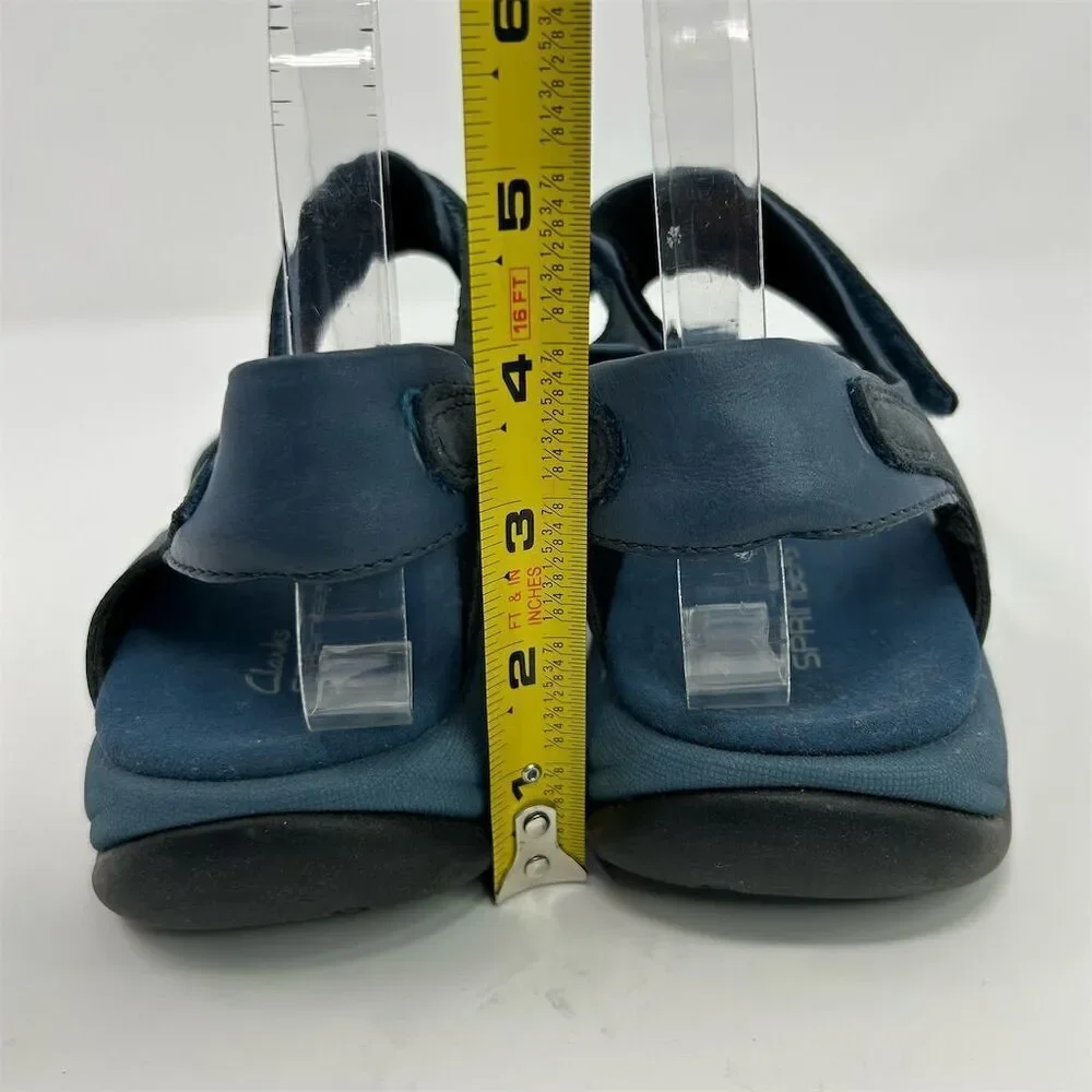 Clarks Women's Sporty Blue Leather Slingback Sandals Size 10 Casual Summer